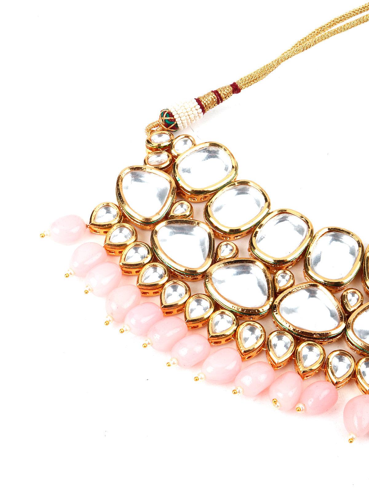 Grand Pink Mani & Kundan Necklace Set! - Rajwada