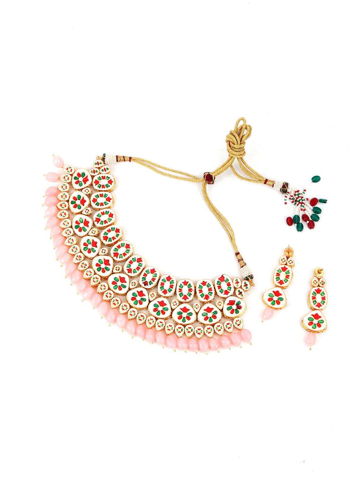 Grand Pink Mani & Kundan Necklace Set! - Rajwada
