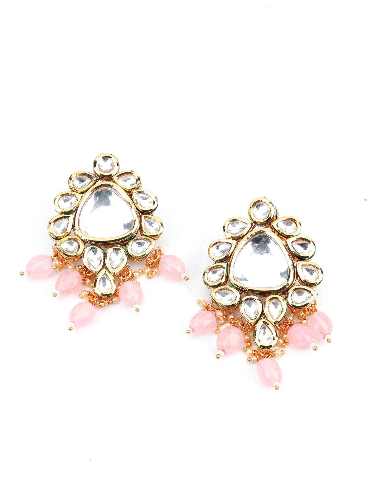 Grape Bunch Shape Pink Mani-Kundan Necklace Set - Rajwada
