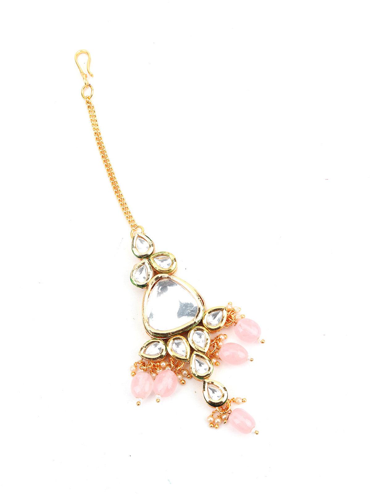 Grape Bunch Shape Pink Mani-Kundan Necklace Set - Rajwada