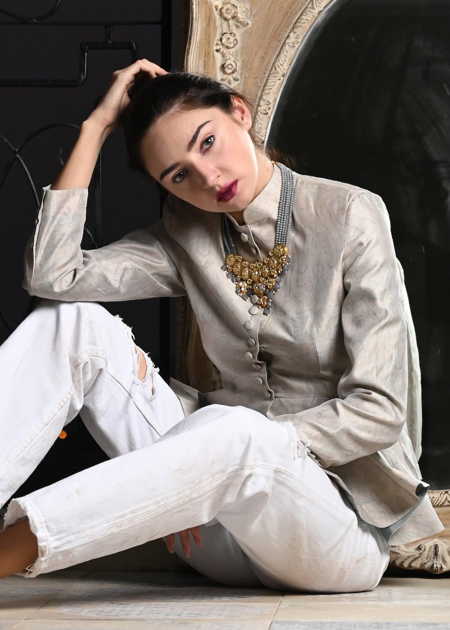 Gray Kundan Trendy Necklace - Rajwada