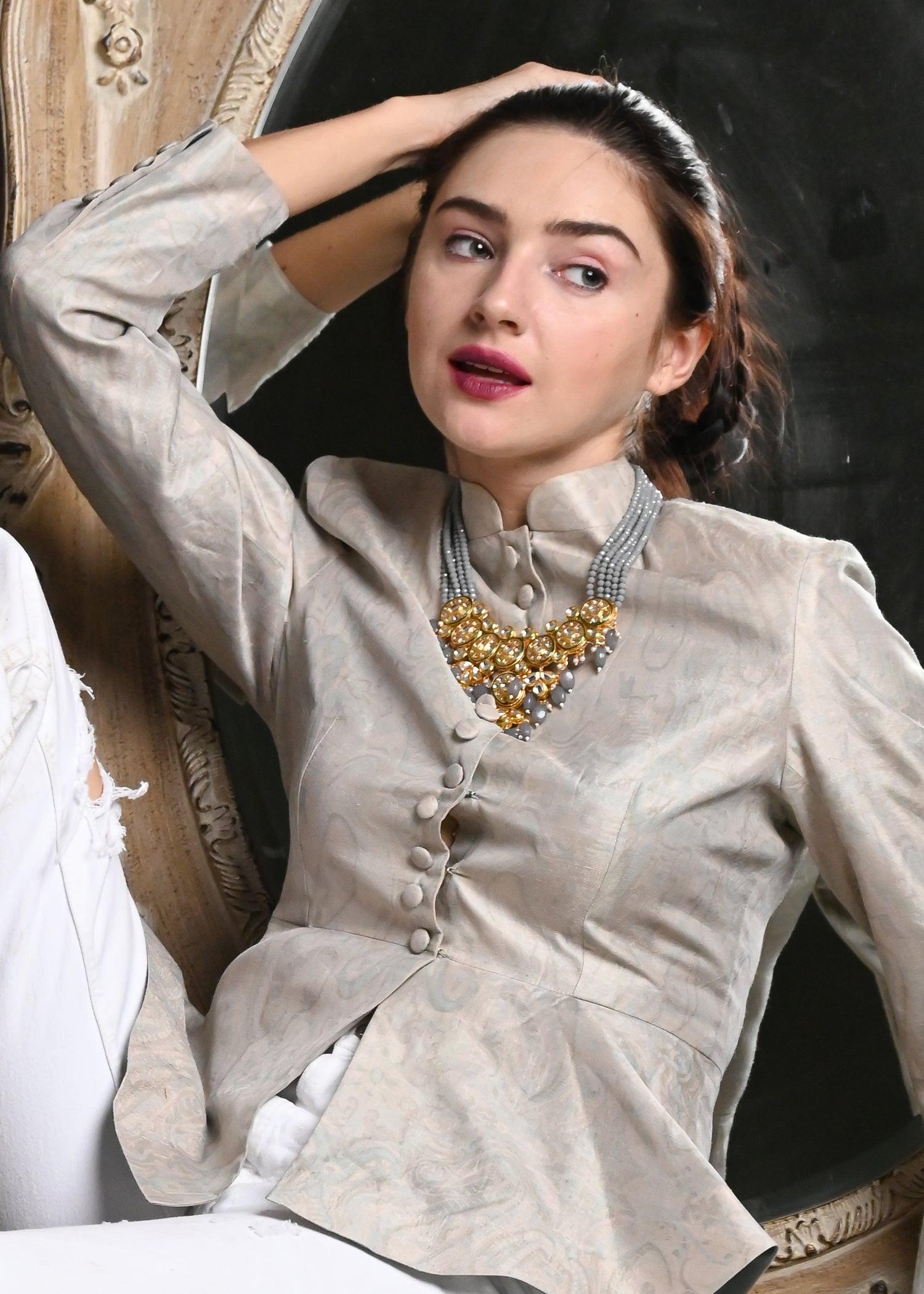 Gray Kundan Trendy Necklace - Rajwada