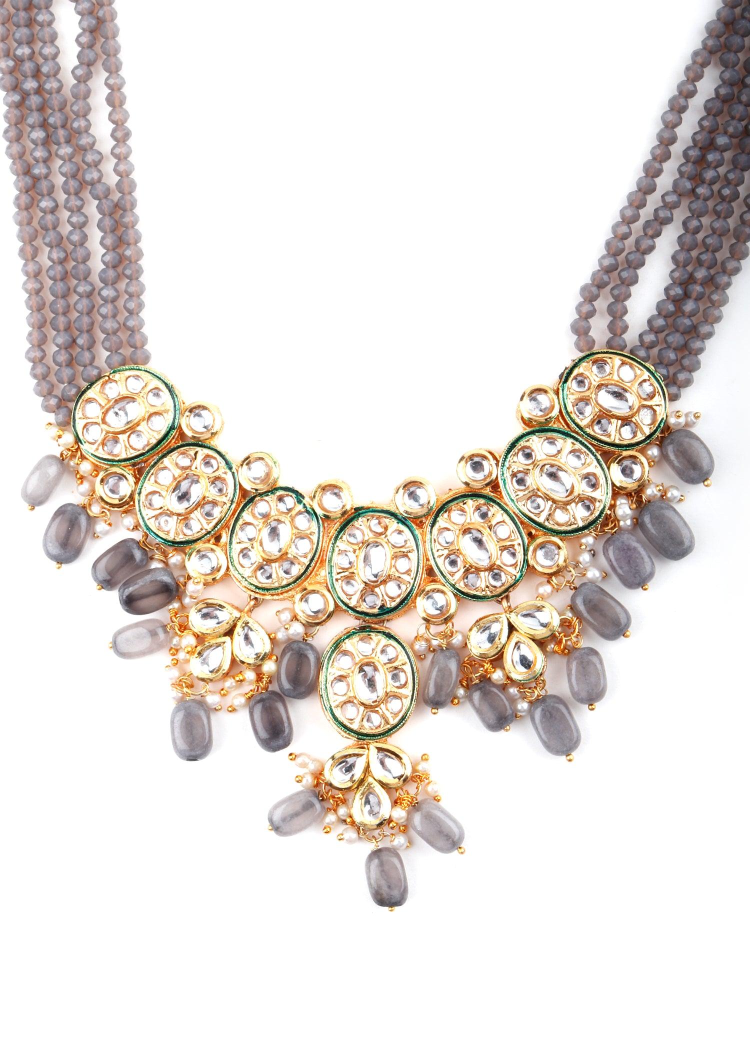 Gray Kundan Trendy Necklace - Rajwada