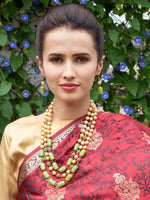 Green And Gold Pearl Beaded Necklace Set - Rajwada