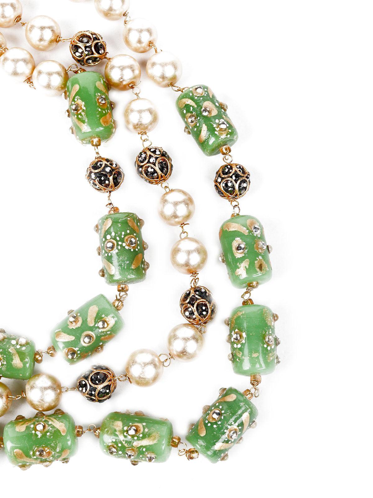 Green And Gold Pearl Beaded Necklace Set - Rajwada