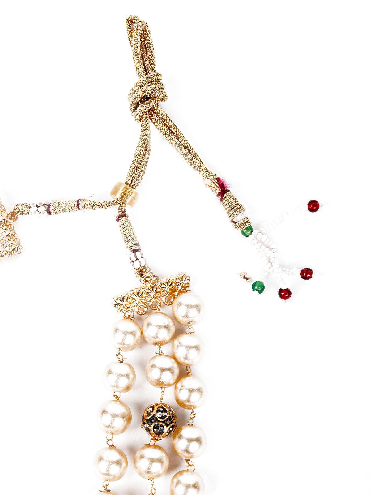 Green And Gold Pearl Beaded Necklace Set - Rajwada