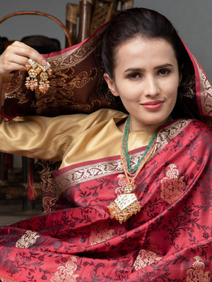 Green and orange beaded pendant necklace set - Rajwada