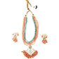 Green and orange beaded pendant necklace set - Rajwada