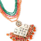 Green and orange beaded pendant necklace set - Rajwada