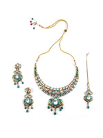 Green And White Kundan Heart Choker Set - Rajwada