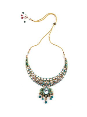 Green And White Kundan Heart Choker Set - Rajwada