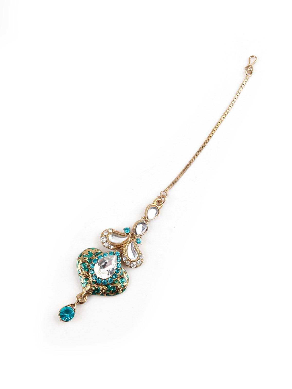 Green And White Kundan Heart Choker Set - Rajwada
