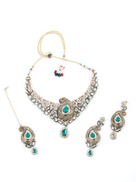Green and White Kundan Paisley Choker Necklace - Rajwada