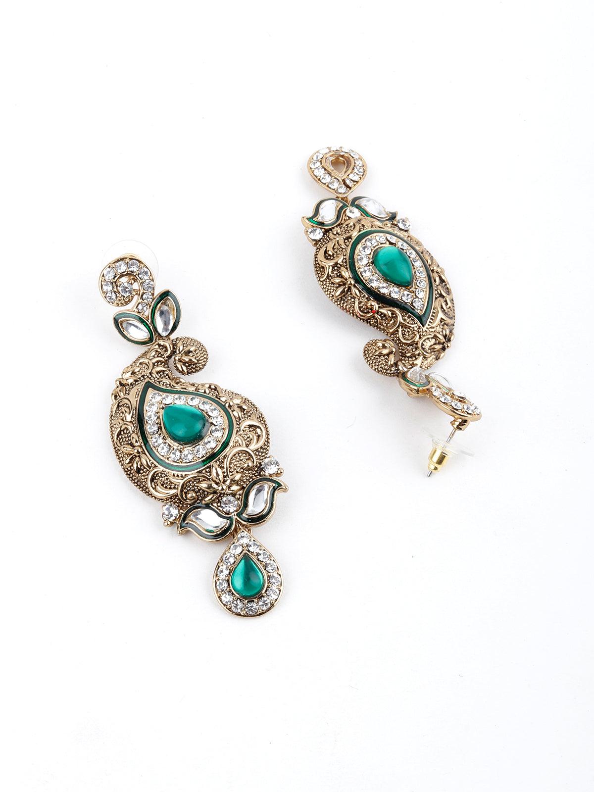 Green and White Kundan Paisley Choker Necklace - Rajwada