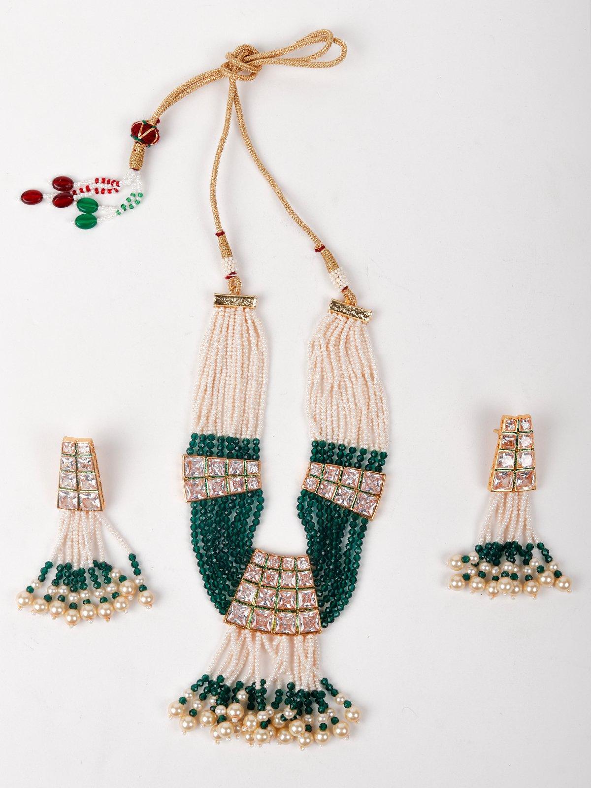 Green Beaded Stands Multi- Necklace Set - Rajwada