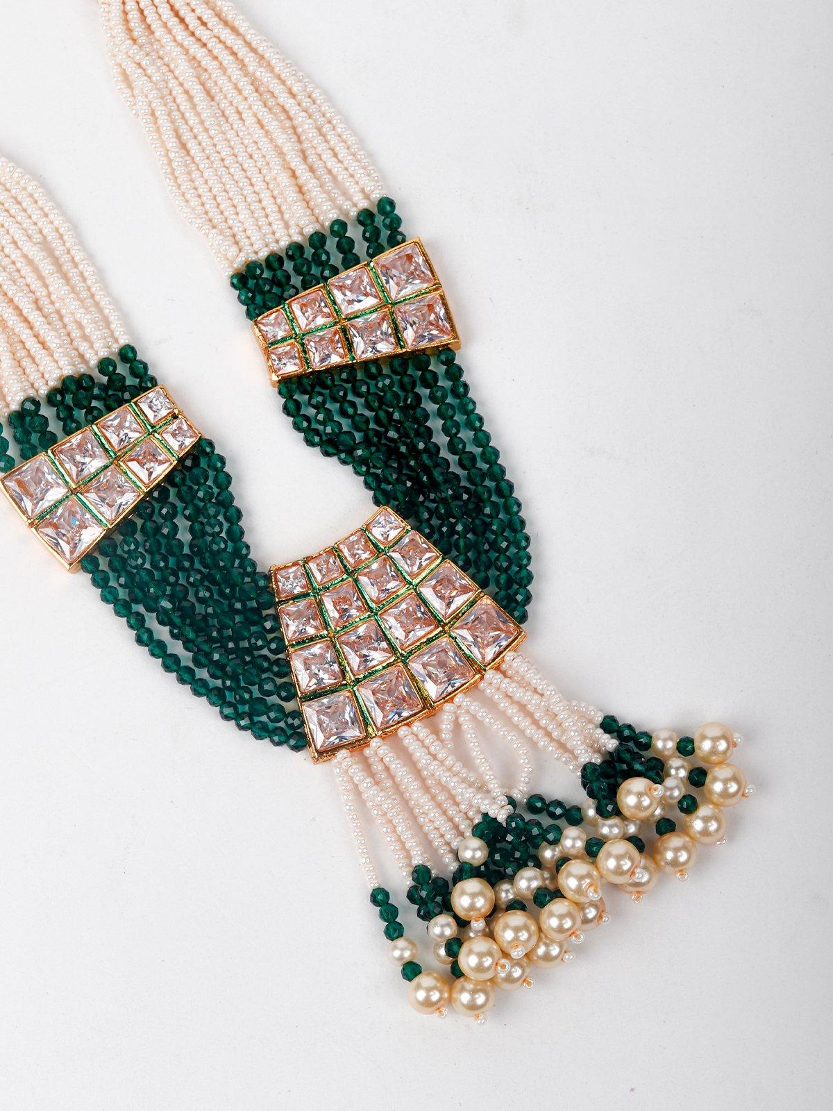 Green Beaded Stands Multi- Necklace Set - Rajwada