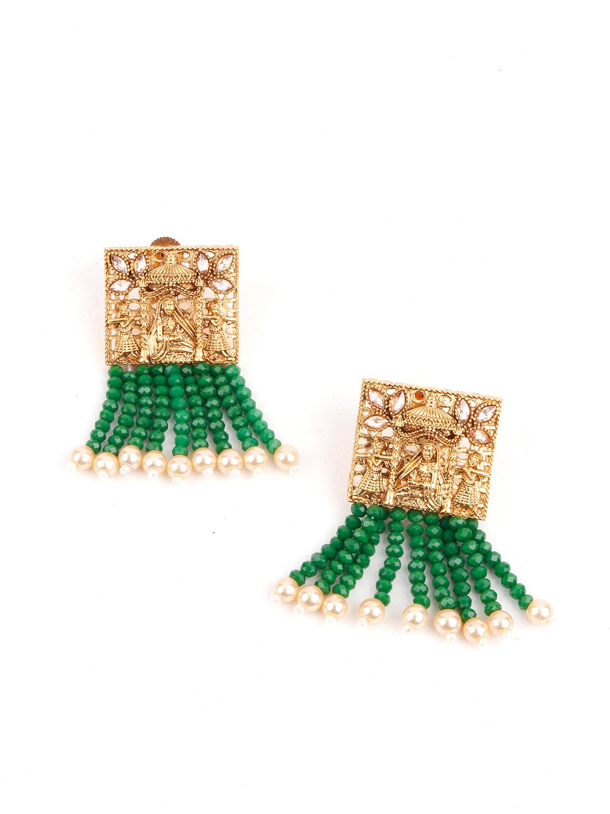 Green Beads Kundan Jewellery Set - Rajwada