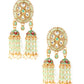 Green Chandbali Jhumkis with Kundan and Pearl Earrings - Rajwada