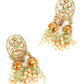 Green Chandbali Jhumkis with Kundan and Pearl Earrings - Rajwada