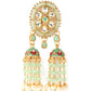 Green Chandbali Jhumkis with Kundan and Pearl Earrings - Rajwada