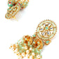 Green Chandbali Jhumkis with Kundan and Pearl Earrings - Rajwada