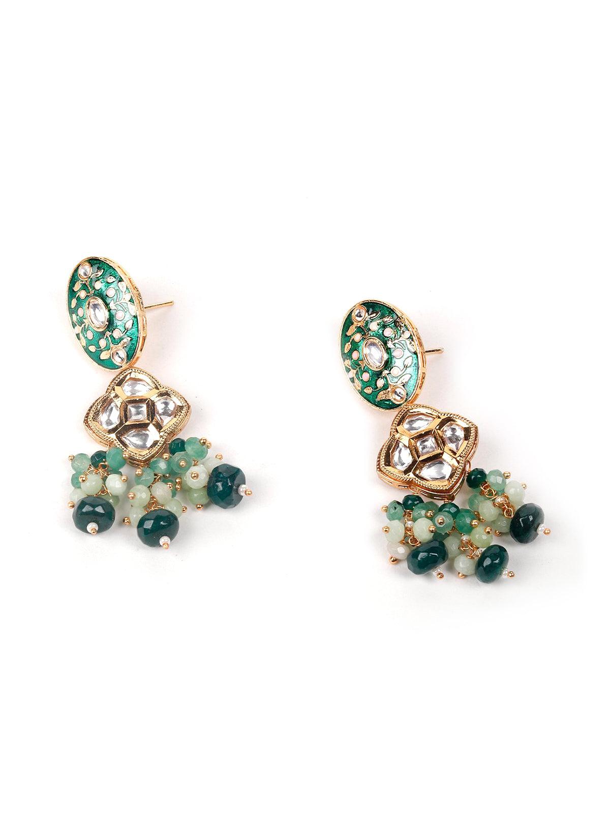 Green cluster pendant haar necklace set - Rajwada