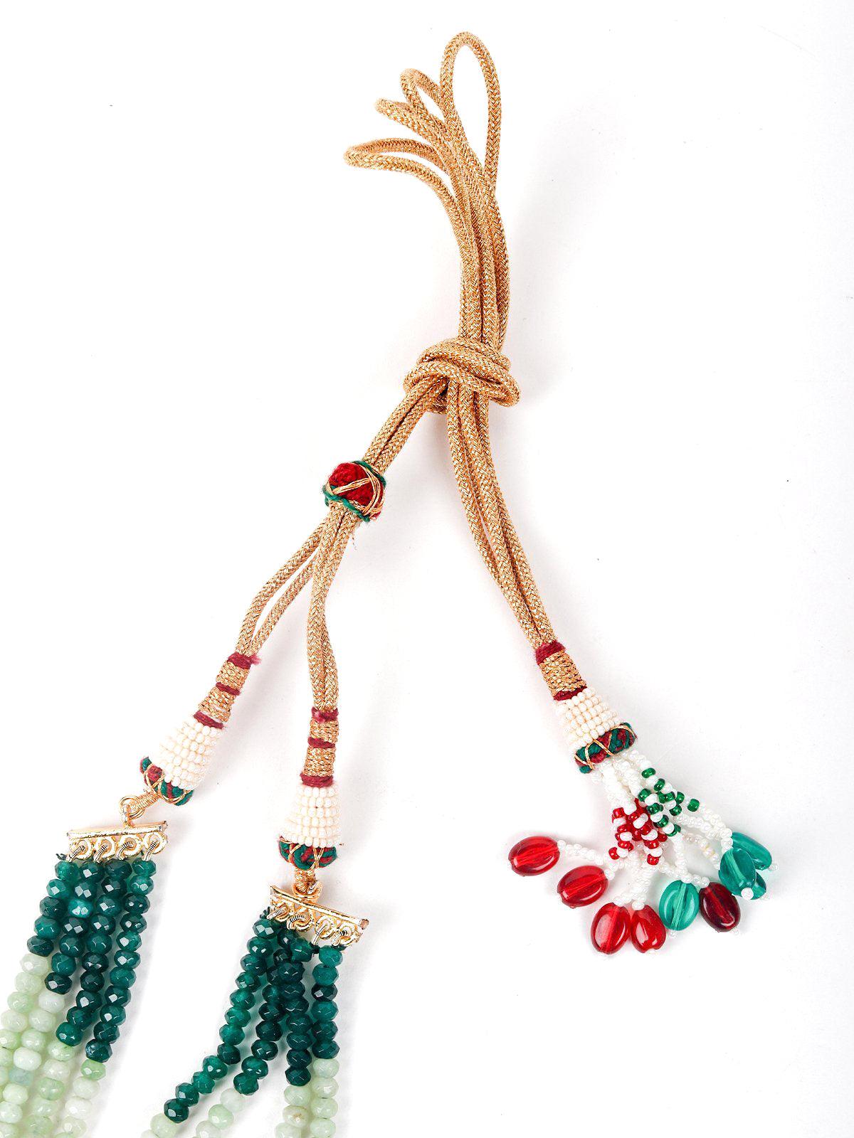 Green cluster pendant haar necklace set - Rajwada