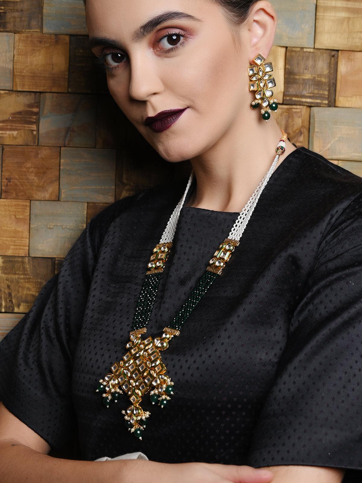 Green Crystals Kundan Necklace - Rajwada