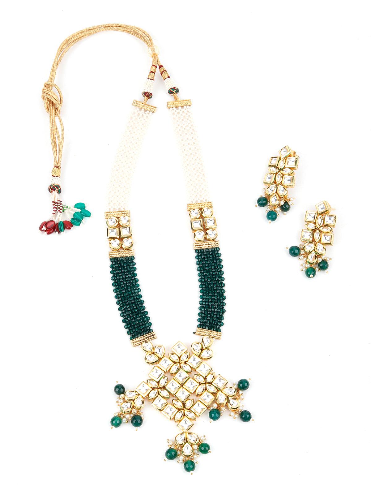 Green Crystals Kundan Necklace - Rajwada