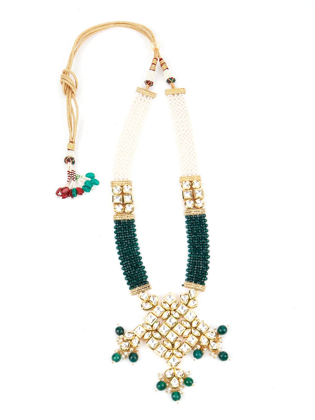 Green Crystals Kundan Necklace - Rajwada