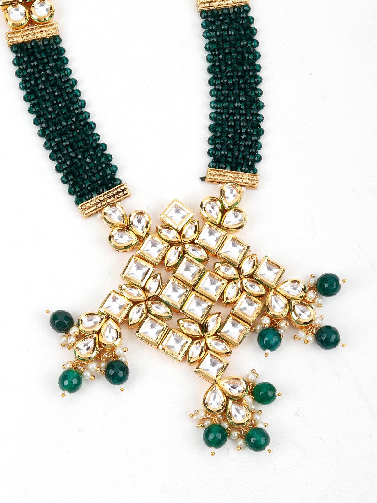 Green Crystals Kundan Necklace - Rajwada