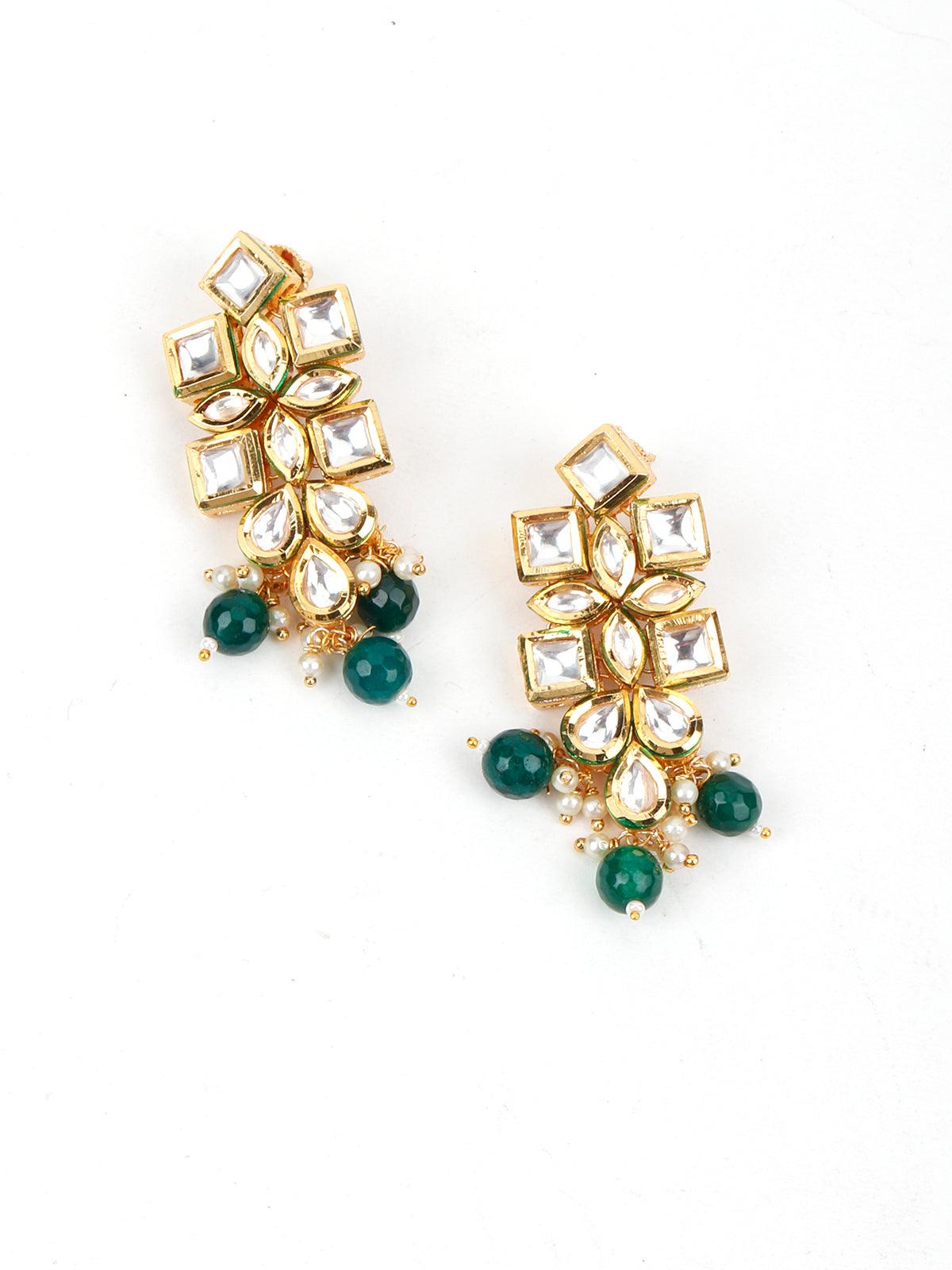 Green Crystals Kundan Necklace - Rajwada