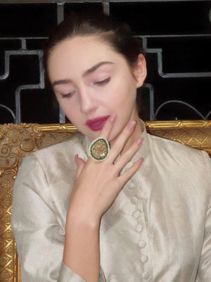 Green Drop Shape Finger Ring - Rajwada