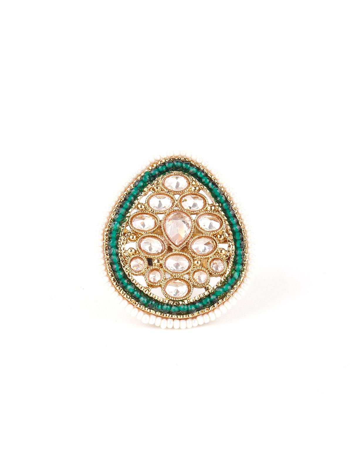 Green Drop Shape Finger Ring - Rajwada