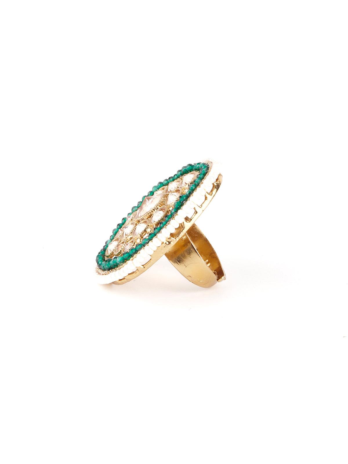 Green Drop Shape Finger Ring - Rajwada