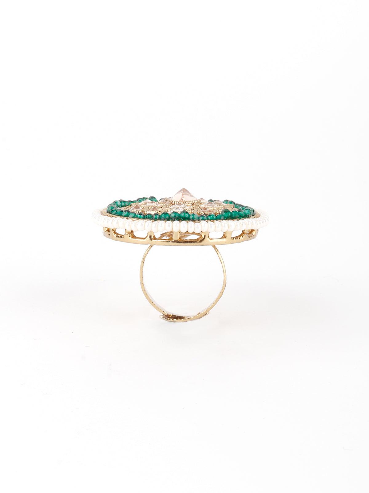 Green Drop Shape Finger Ring - Rajwada