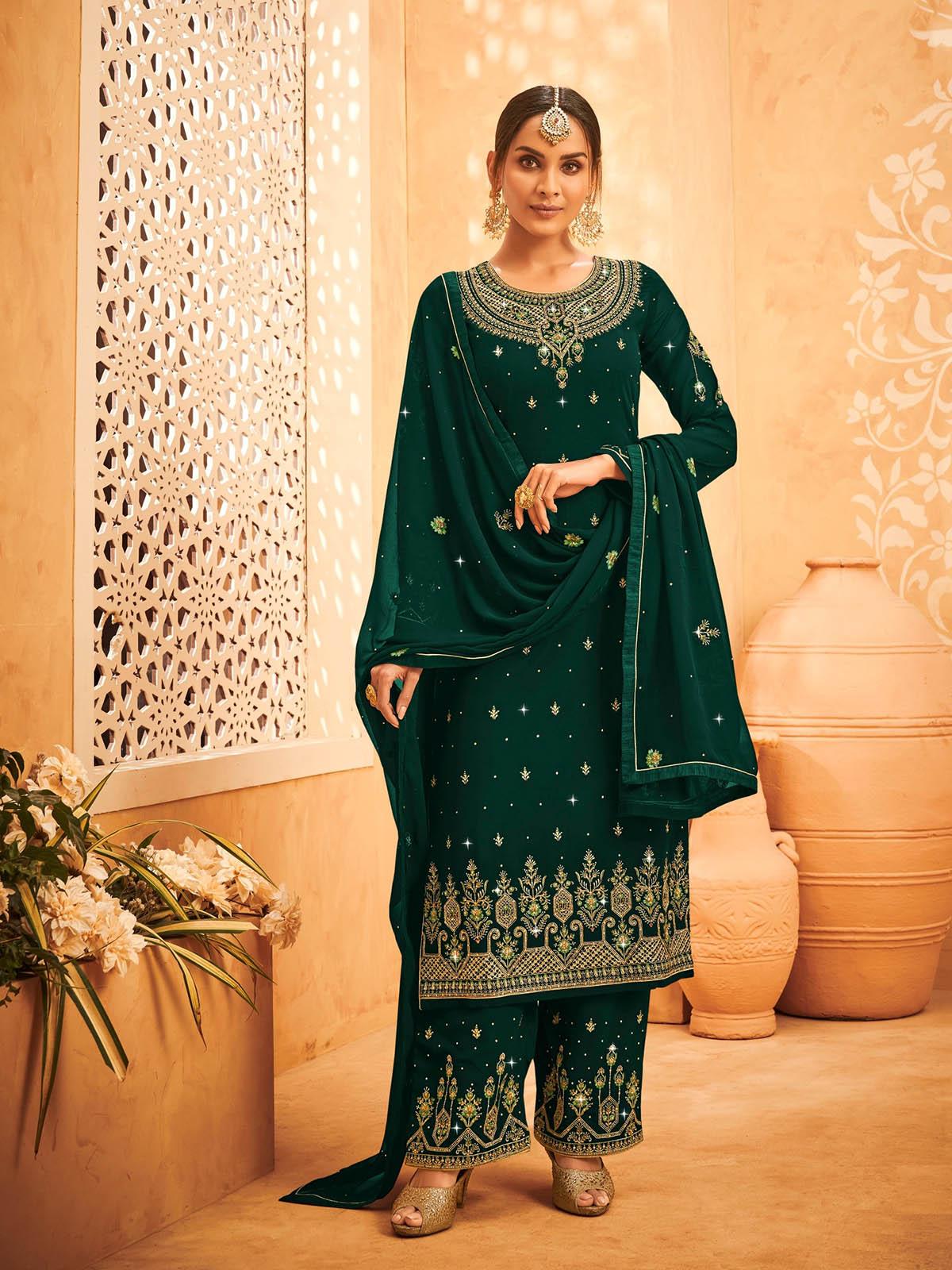 Green Embroidered Georgette Kurta Set - Rajwada