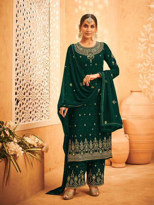 Green Embroidered Georgette Kurta Set - Rajwada