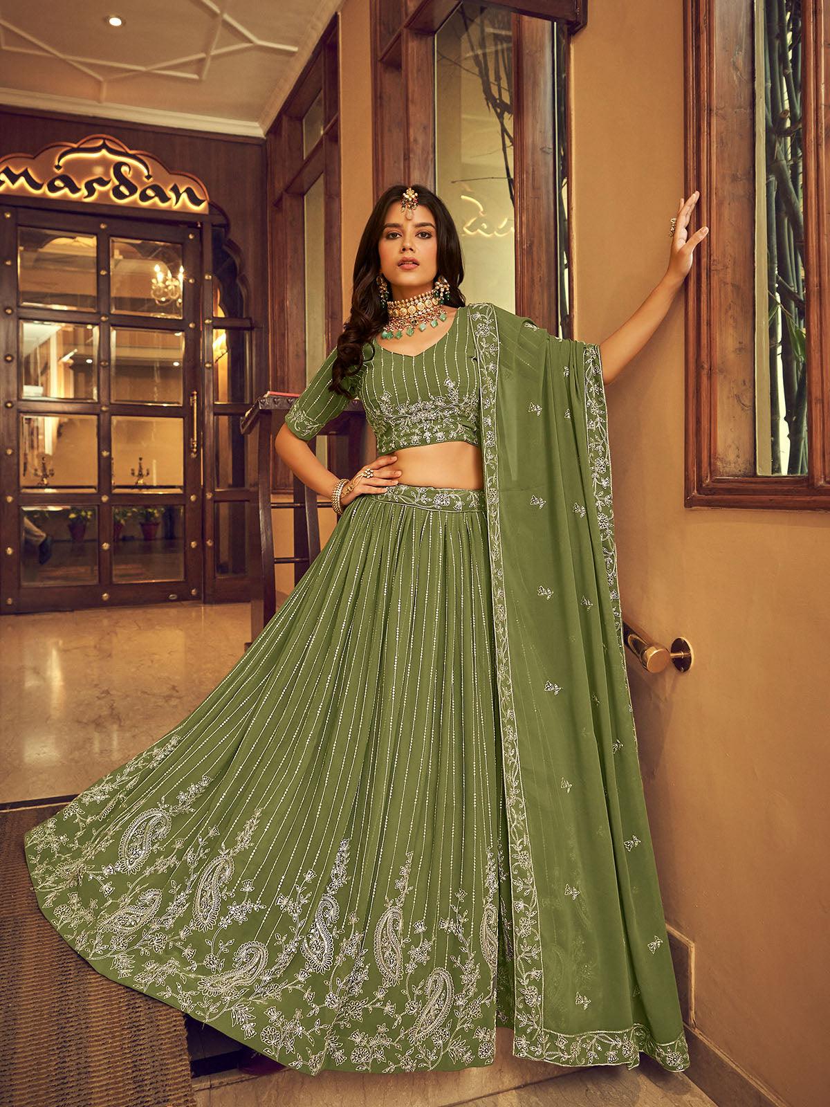 Green Faux Georgette Designer Lehenga Choli - Rajwada