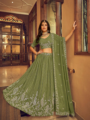 Green Faux Georgette Designer Lehenga Choli - Rajwada