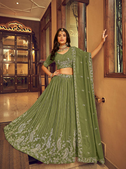 Green Faux Georgette Designer Lehenga Choli - Rajwada