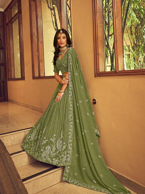 Green Faux Georgette Designer Lehenga Choli - Rajwada