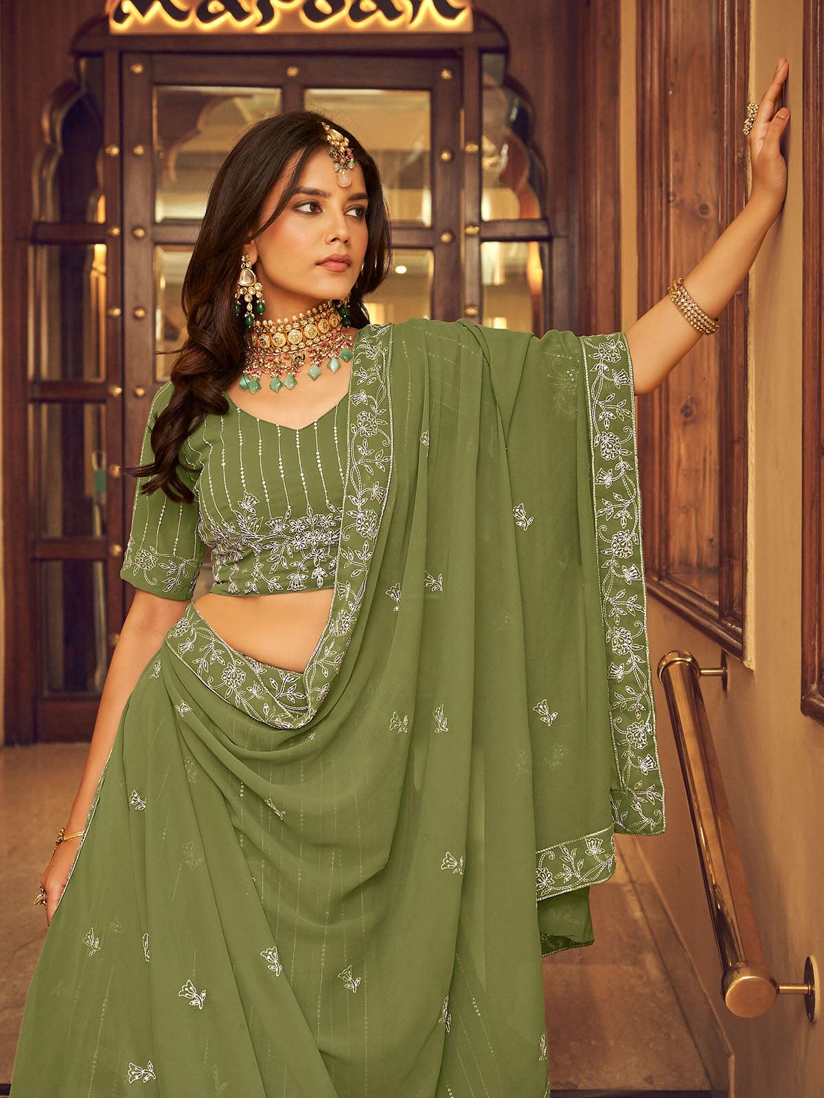 Green Faux Georgette Designer Lehenga Choli - Rajwada