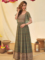 GREEN FLOOR LENGTH KURTA FOR WOMEN - Rajwada