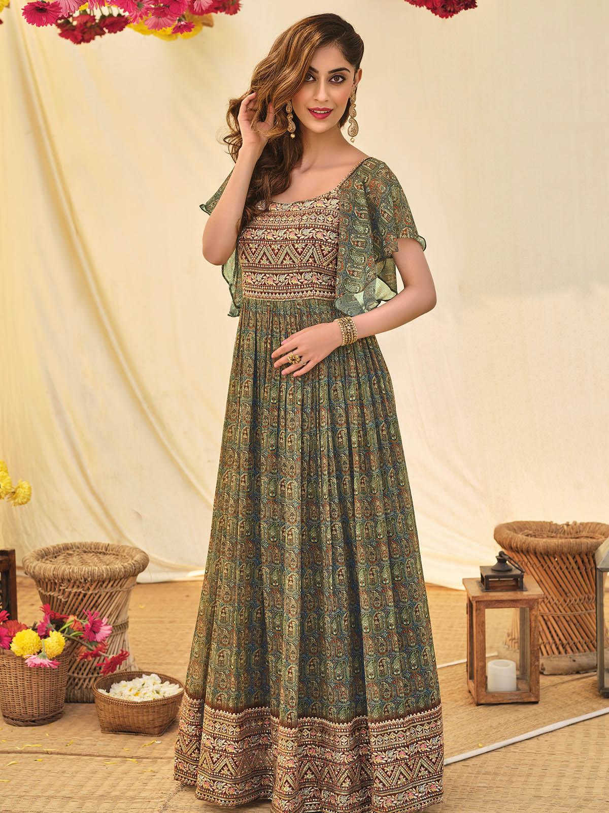 GREEN FLOOR LENGTH KURTA FOR WOMEN - Rajwada