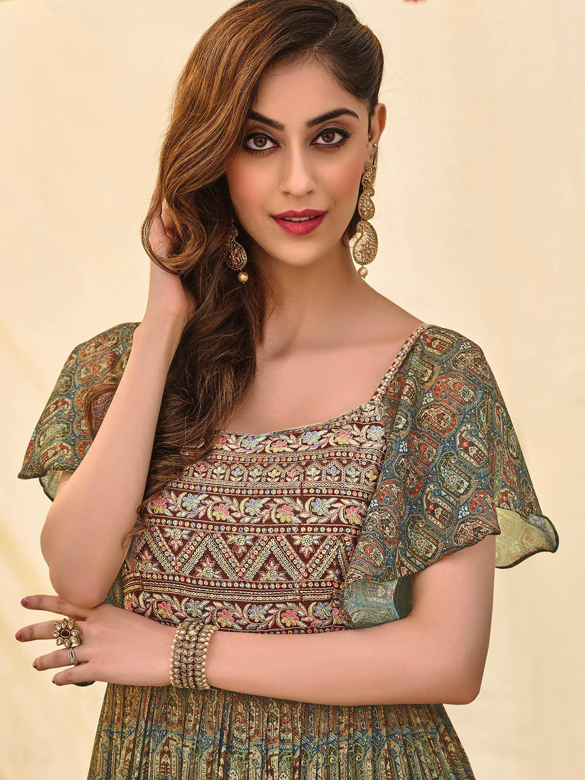 GREEN FLOOR LENGTH KURTA FOR WOMEN - Rajwada