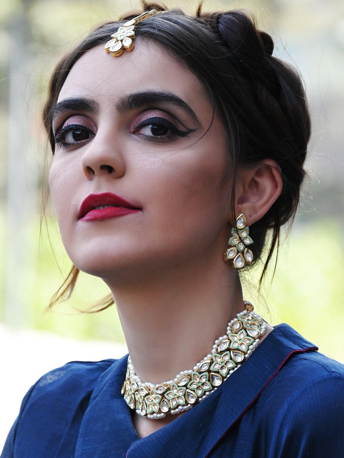 Green Floral Ethnic Necklace - Rajwada