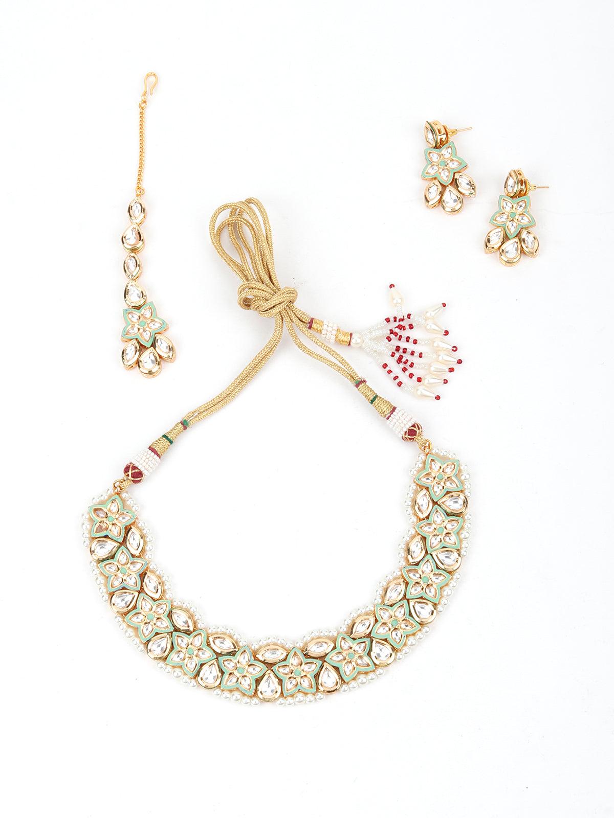 Green Floral Ethnic Necklace - Rajwada