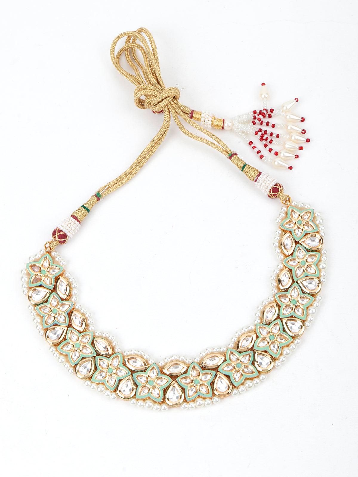 Green Floral Ethnic Necklace - Rajwada