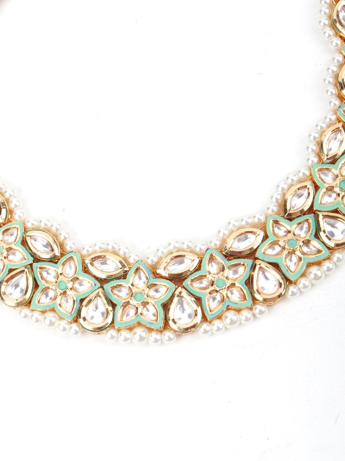 Green Floral Ethnic Necklace - Rajwada